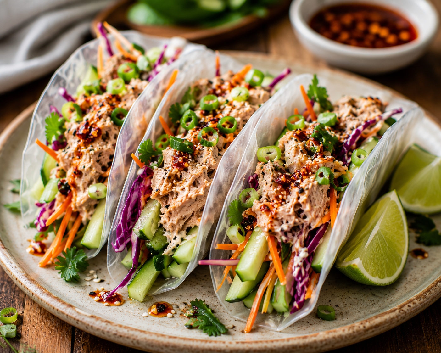 10-Minute Cucumber Crunch Tuna Rice Paper Tacos