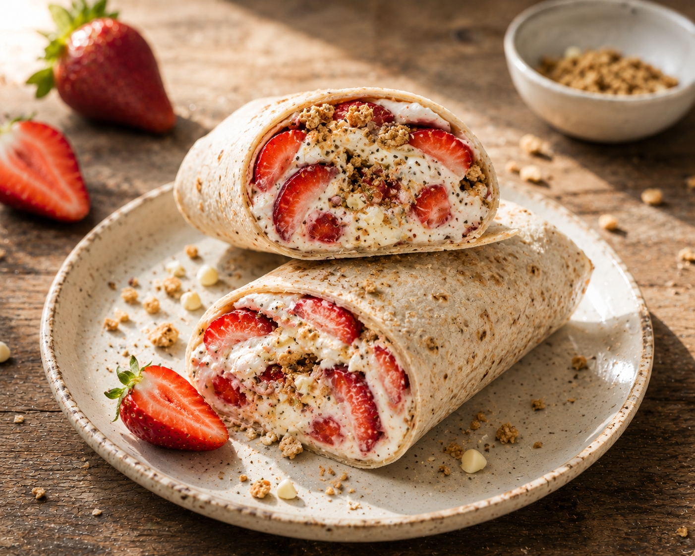 10-Minute Strawberry Cheesecake Protein Wrap