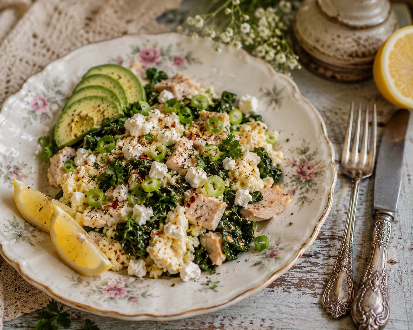 12-Minute Dandelion Greens Egg White Feta Skillet