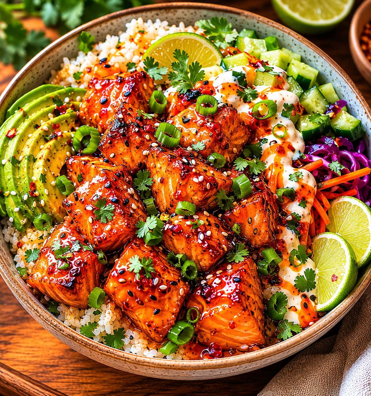 13-Minute Hot Honey Lime Salmon Glaze Bowl