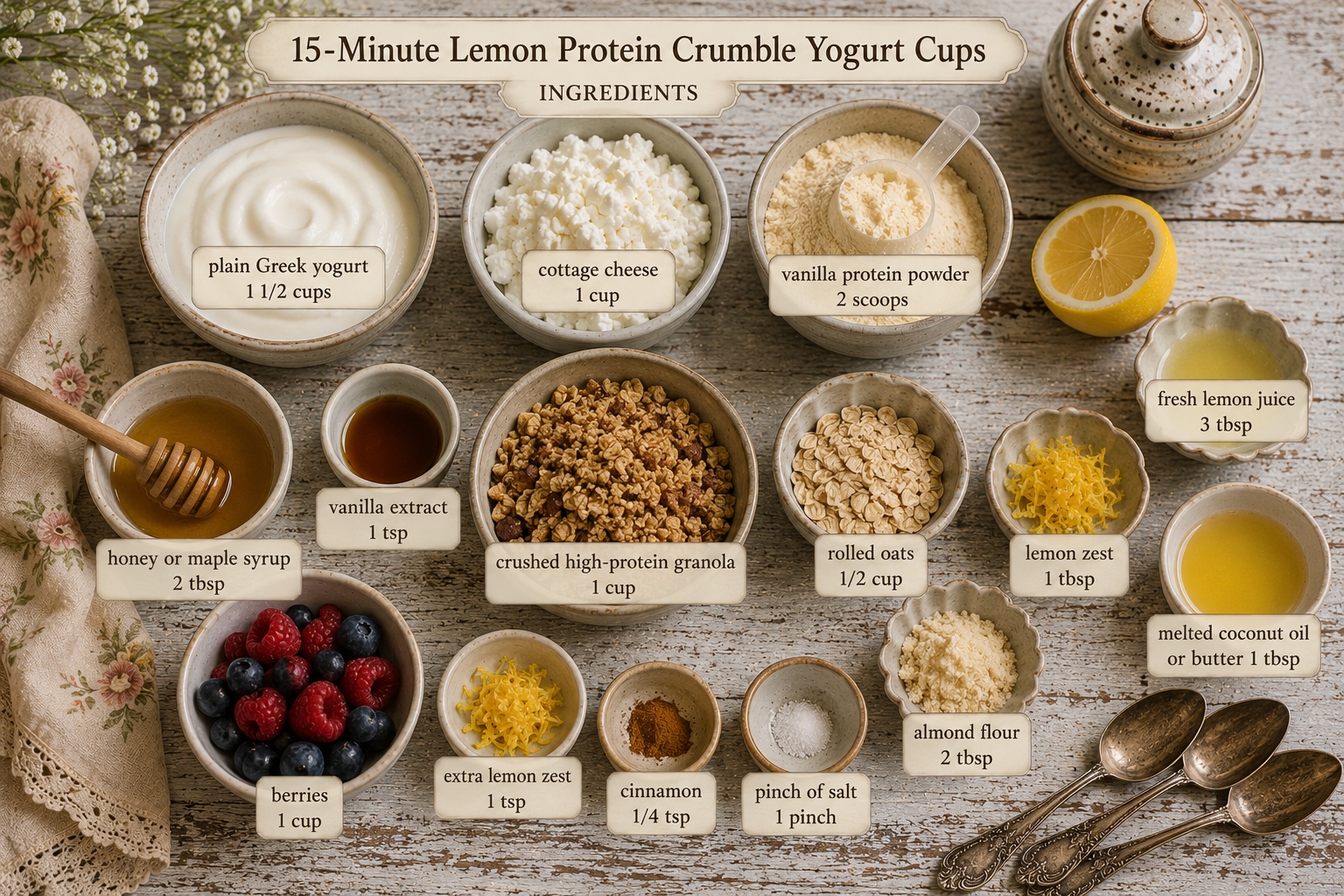 15-Minute Lemon Protein Crumble Yogurt Cups