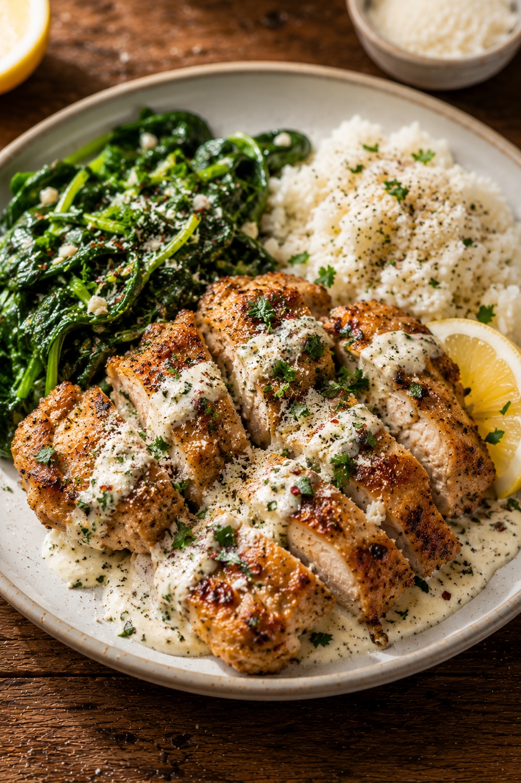 20-Minute Garlic Parmesan Chicken Thigh Protein Plate