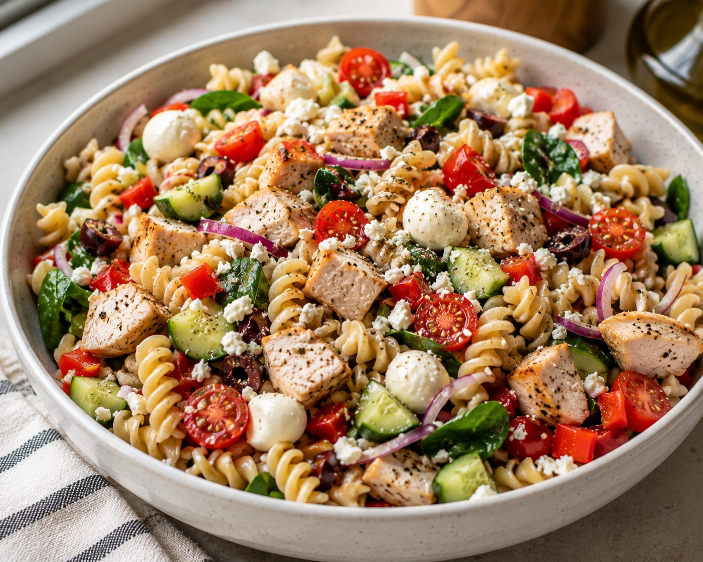 20-Minute High Protein Chicken Pasta Salad
