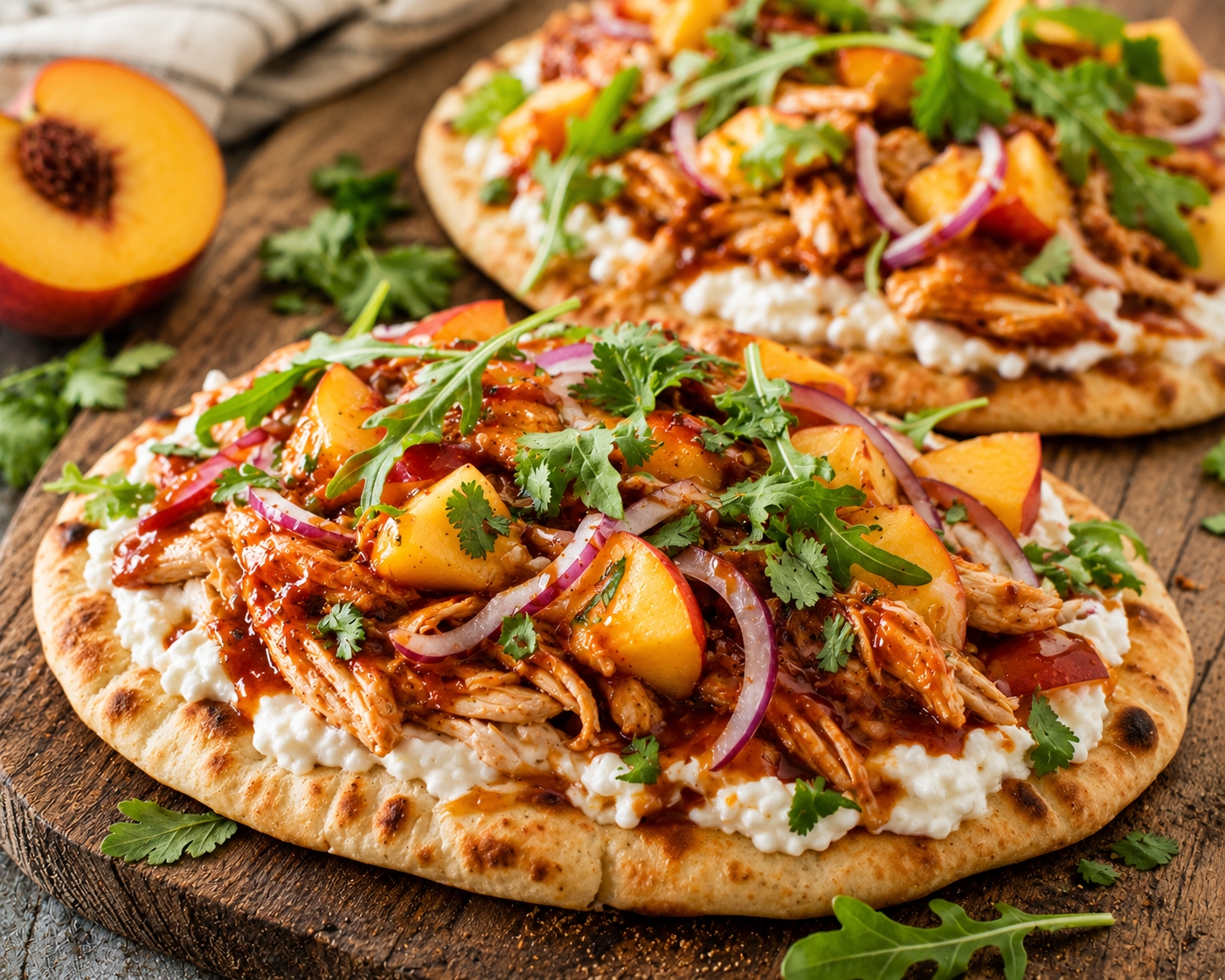 20-Minute Peach BBQ Chicken Cottage Cheese Flatbread