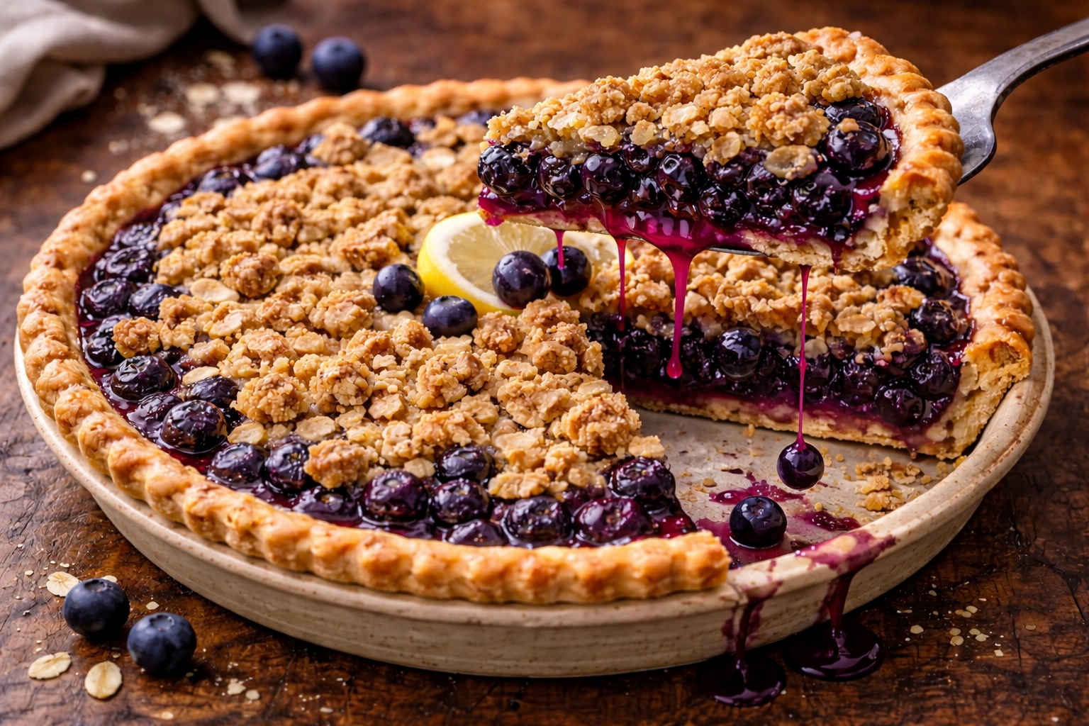 Blueberry Oat Crumble Breakfast Pie