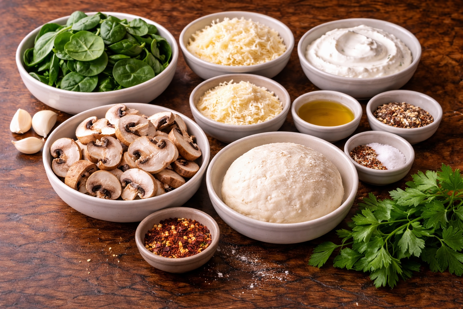 Creamy Mushroom Spinach Flatbread