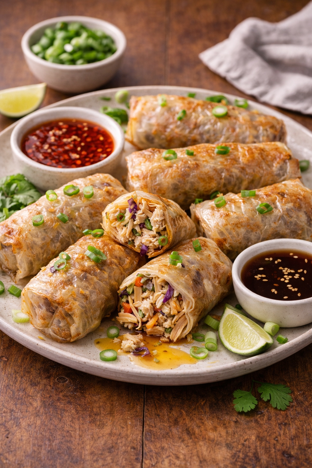 Crispy Air Fryer Rice Paper Spring Rolls with Leftover Chicken