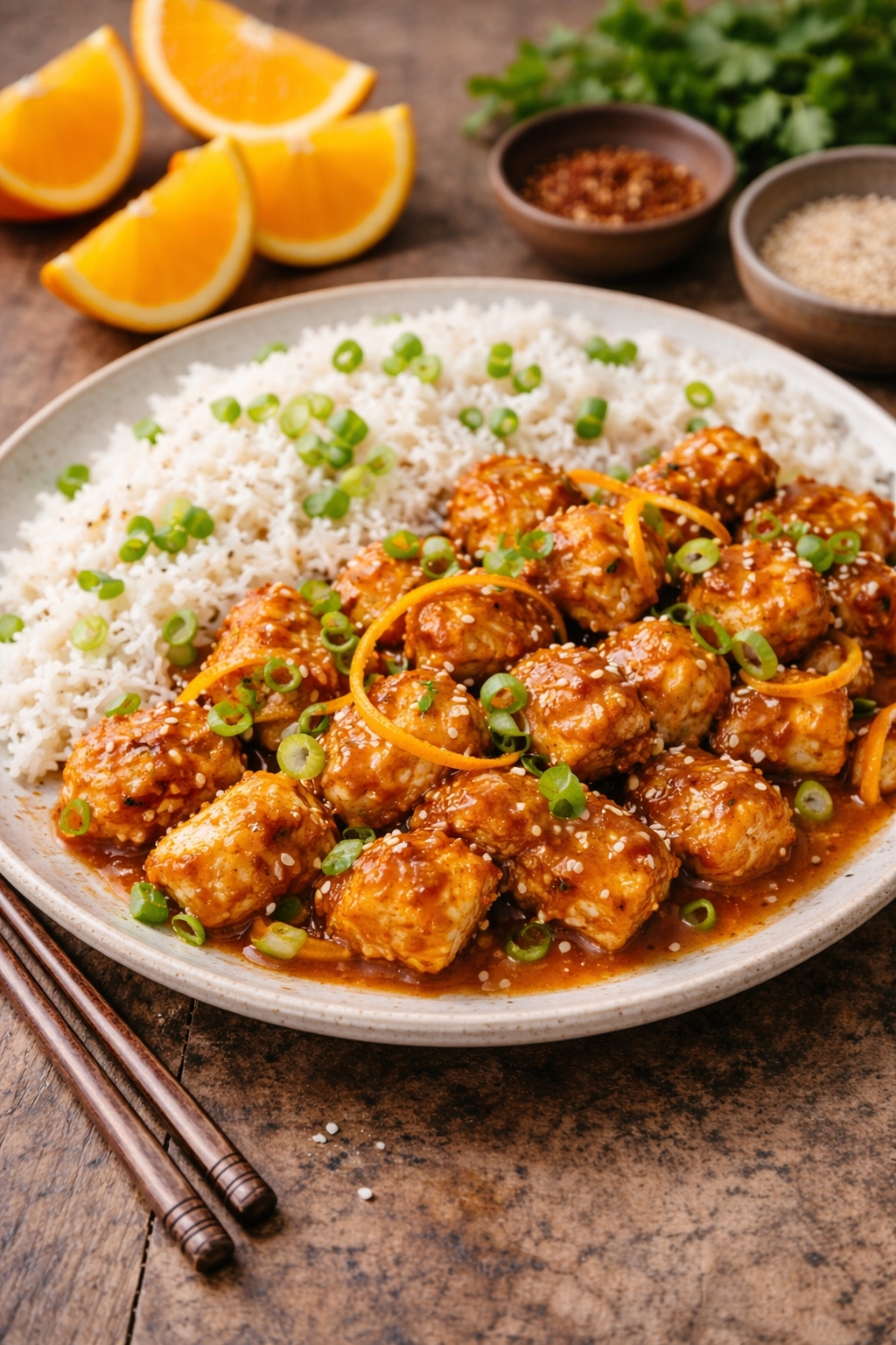 Crispy Orange Chicken with Steamed Jasmine Rice