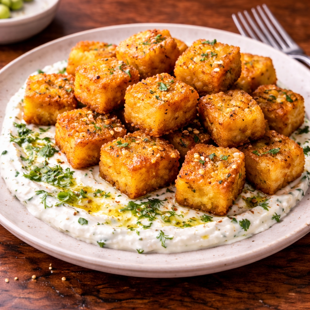 Crispy Polenta Bites with Herb Yogurt
