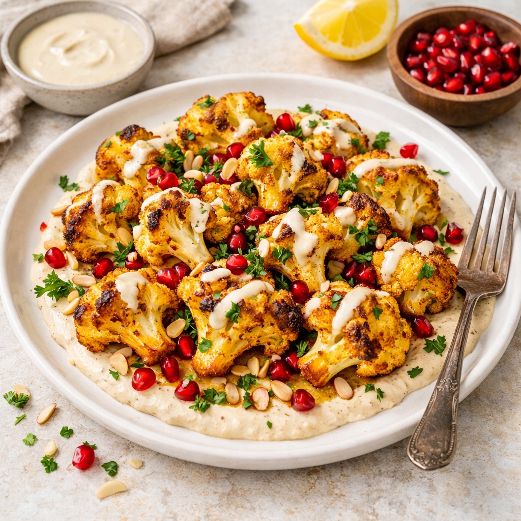 Golden Harissa Roasted Cauliflower with Tahini