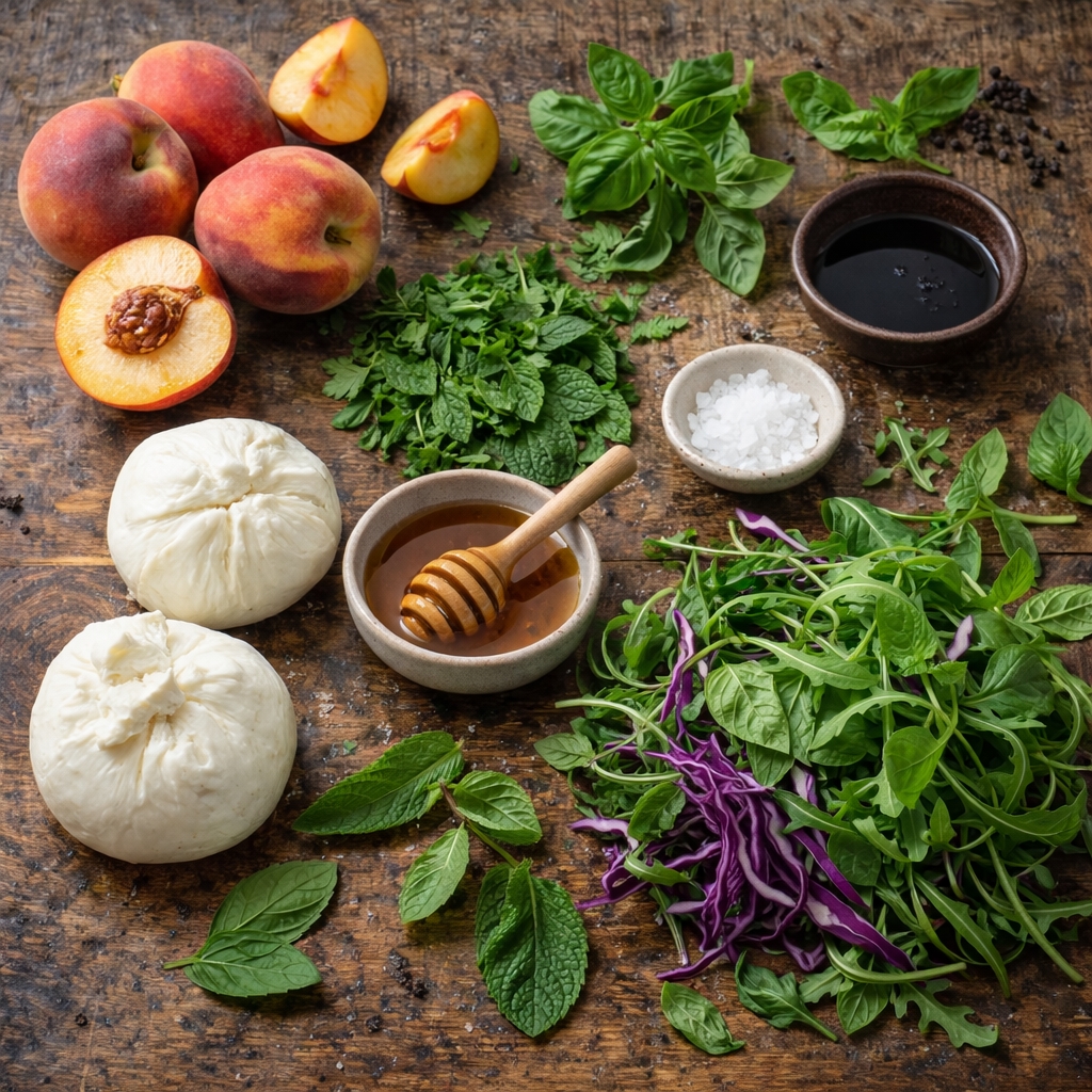 Grilled Peach Burrata Salad with Honey