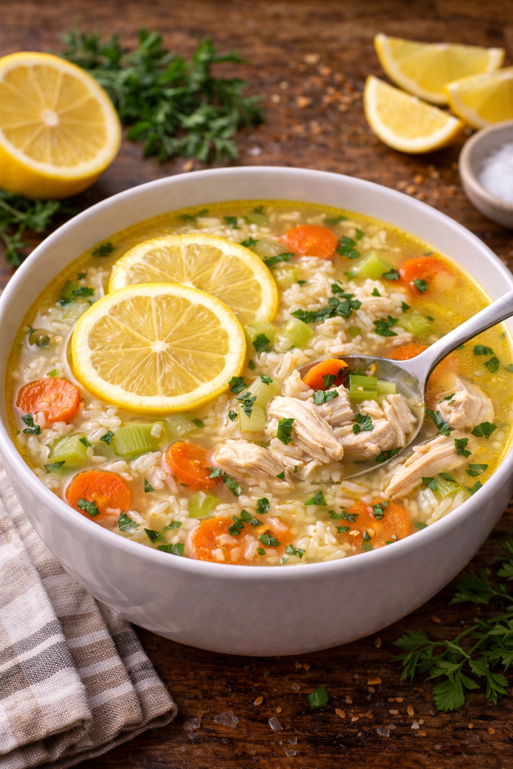Lemony Chicken Rice Soup