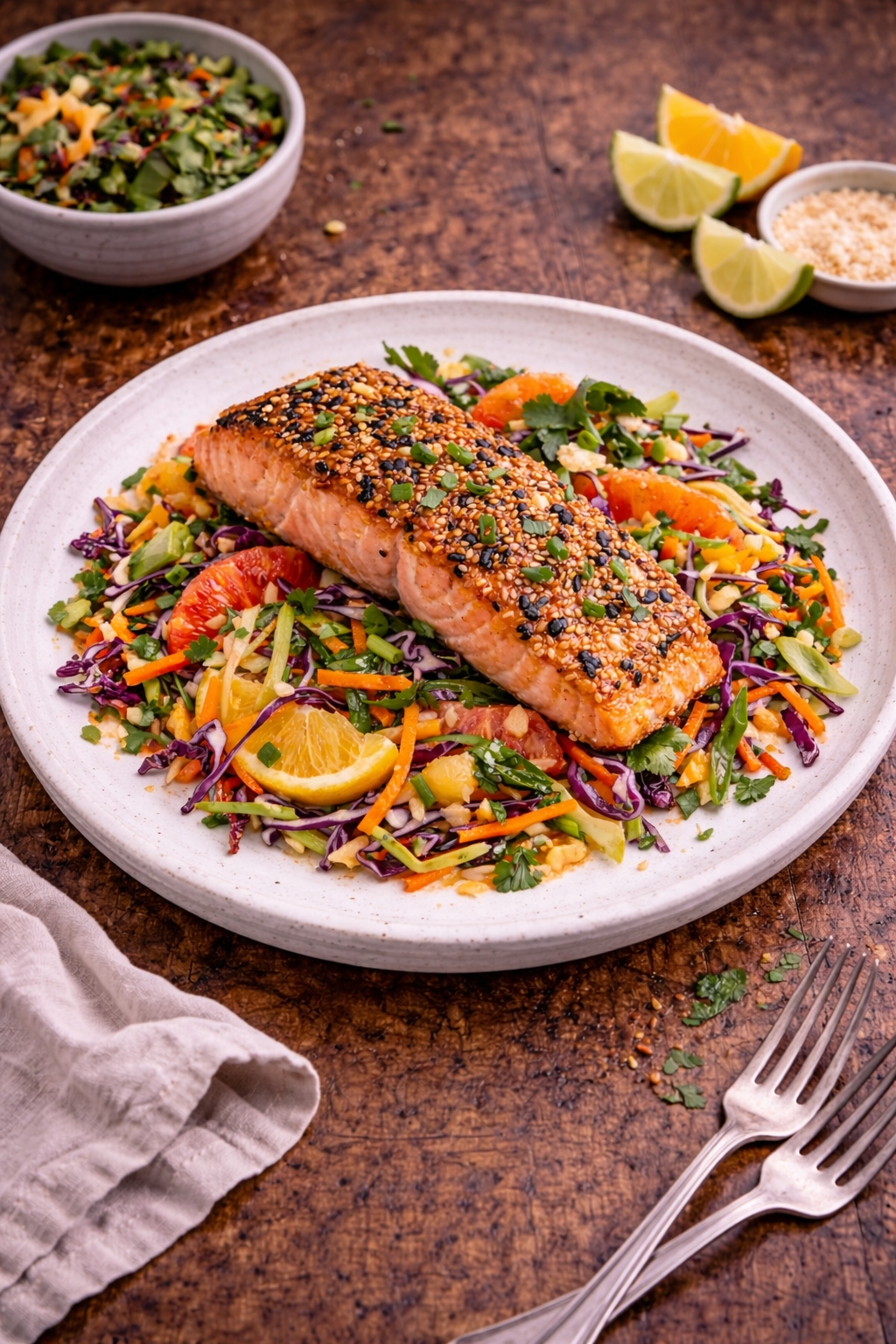 Sesame Crusted Salmon with Citrus Slaw