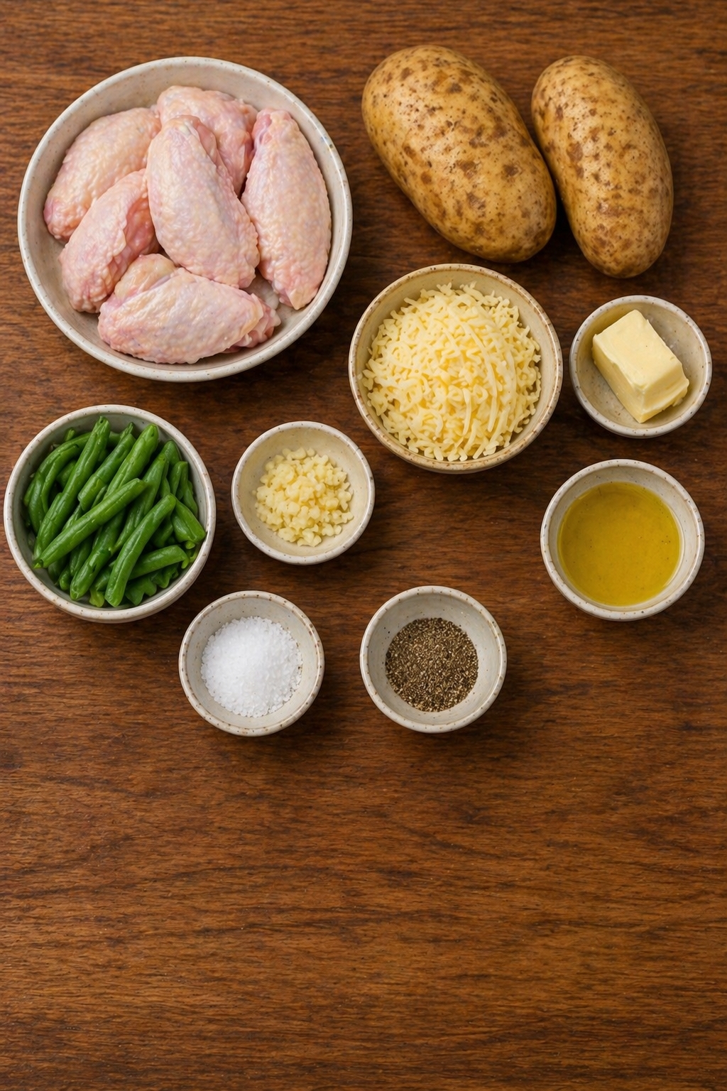 Southern Grilled Chicken Wings Plate with Loaded Baked Potato & Garlic Green Beans