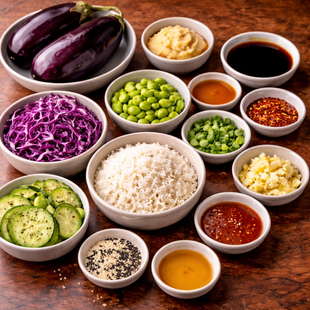 Spicy Miso Glazed Eggplant Bowls