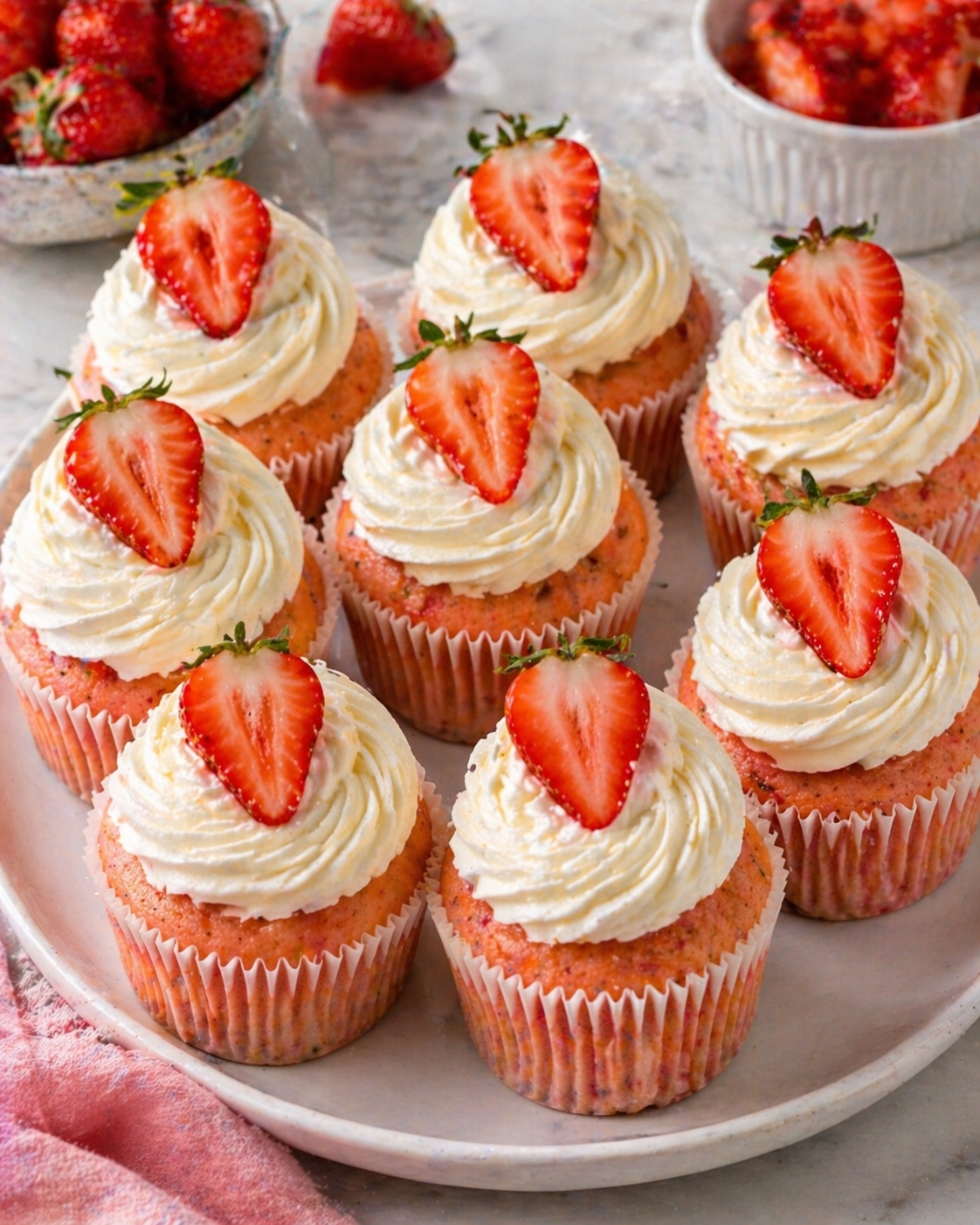 Strawberry Cupcakes with White Cream